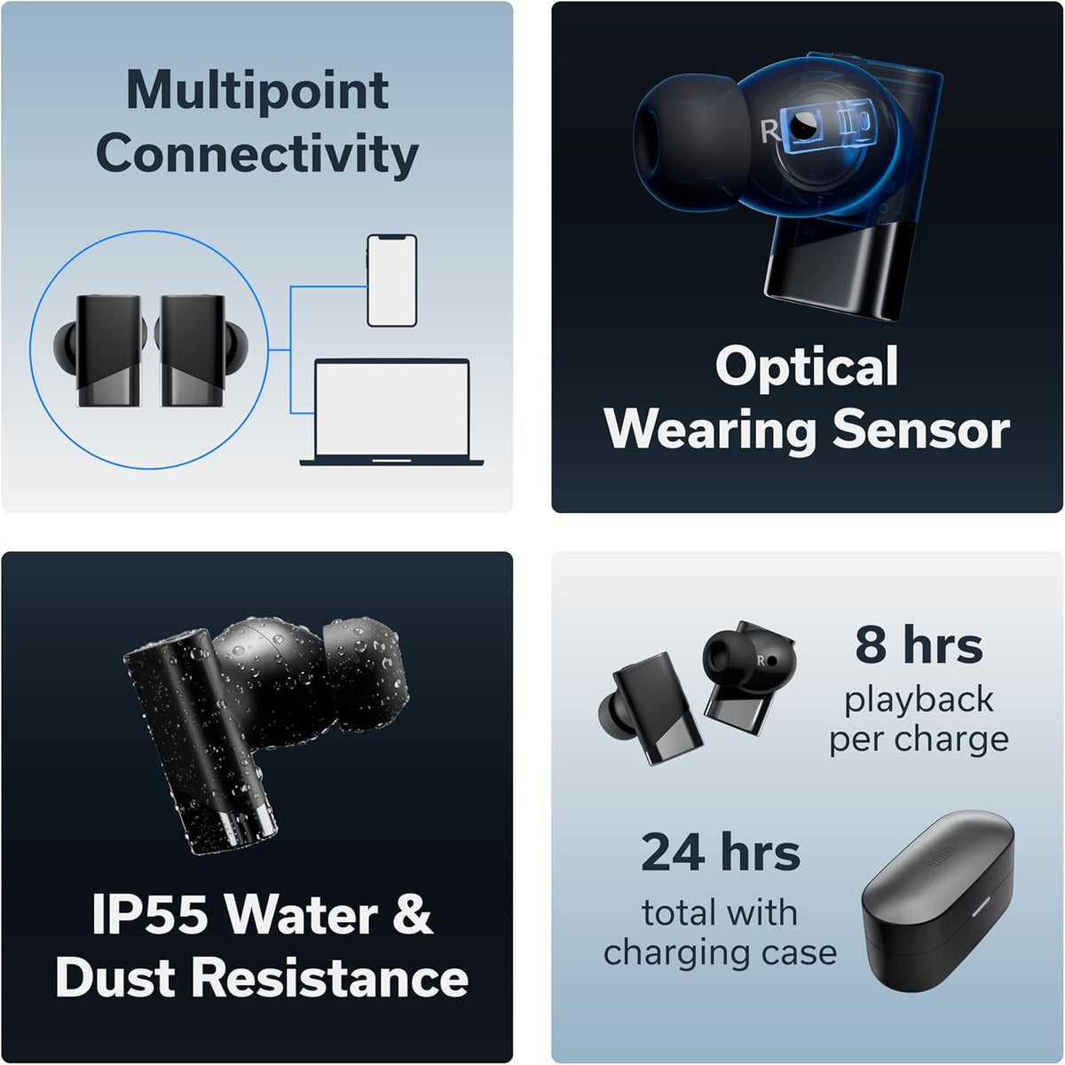 Status Pro X Wireless Earbuds, Triple Speaker Driver, Hi-Res Audio with LDAC, 52dB ANC, 6 Beamforming Mics with VoiceLoom AI for Clearest Calls (Moonbeam)