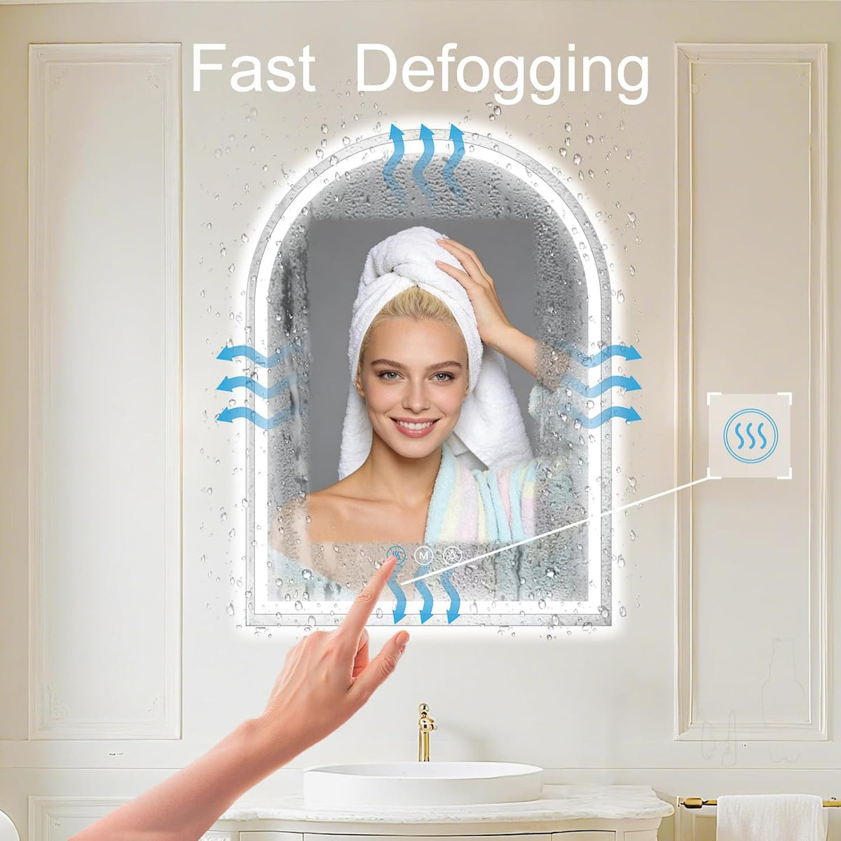 Arched LED Bathroom Mirrors with Lights 30"x40" LED Mirror for Bathroom,Led Vanity Mirror, Anti-Fog,LED Mirrors with Light, Anti-Fog, Dimmable, 3 Color, Shatterproof, Touch Sensor