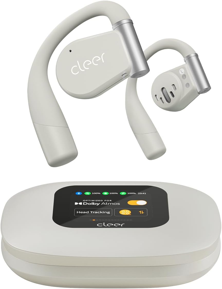 Cleer ARC 3 Open Ear Headphones - Dolby Audio, Snapdragon Sound True Wireless Earbuds, 50Hr Battery, Bluetooth 5.4, IPX 7, Multi-Point, Smart Controls, Light Grey