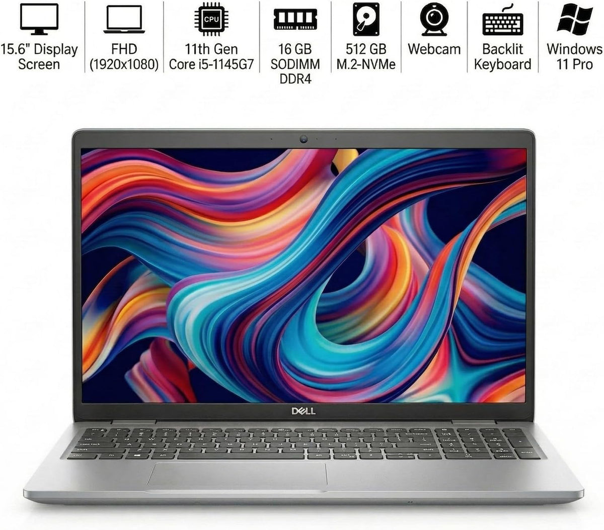 Dell 5520 Latitude Laptop 15.6" FHD Touch Screen (1920 x 1080) Notebook, 11th Gen Intel Core i5-1145G7, 16GB RAM, 512G M.2-NVMe, Thunderbolt, HDMI, Type-C, Webcam, Windows 11 Pro (Renewed)
