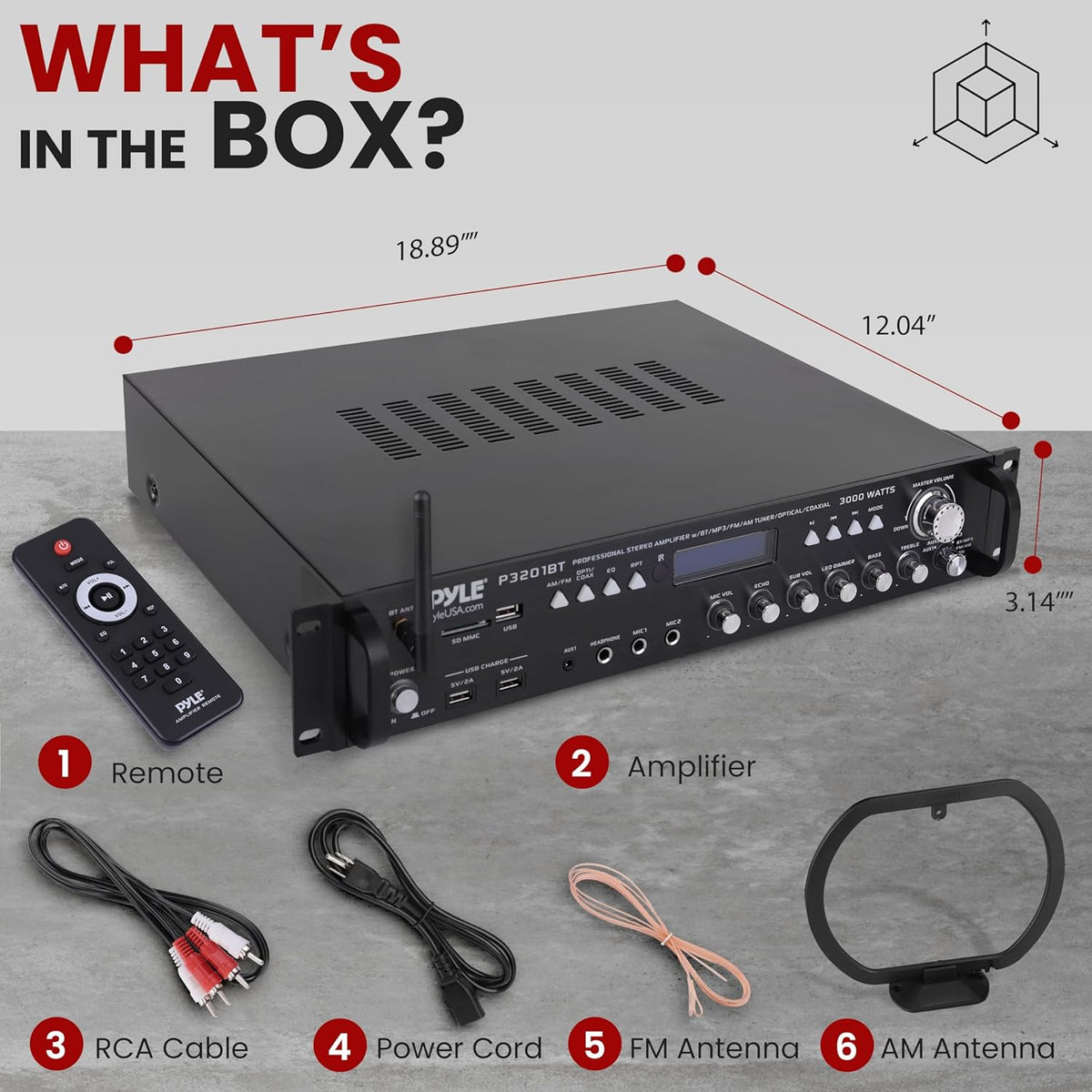 Pyle Multi Channel Bluetooth Preamplifier Receiver - 3000 Watt Audio Home Speaker Sound Stereo w/Radio, USB, Headphone, AUX, RCA, Dual Microphone w/Echo, LED, Wireless Streaming - P3201BT