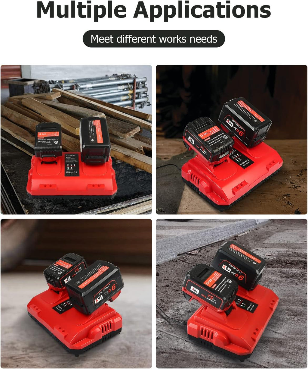 KOOMICY 4Pack 18V 6.0Ah Batteries Replacement for Milwaukee M-18 Battery and 1 Charger Set
