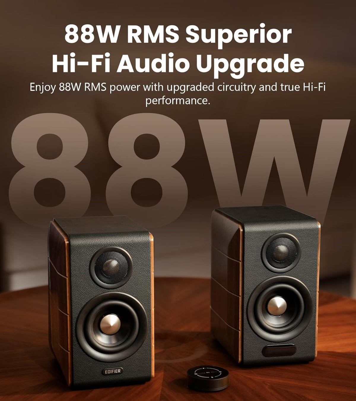 Edifier S880DB MKII Hi-Fi Bookshelf Speakers, Premium 2.0 Active Speaker System, 88W RMS, Hi-Res Audio with LDAC, Bluetooth/USB-C/Optical/Coaxial/RCA Input, Subwoofer Output, Dark Wood