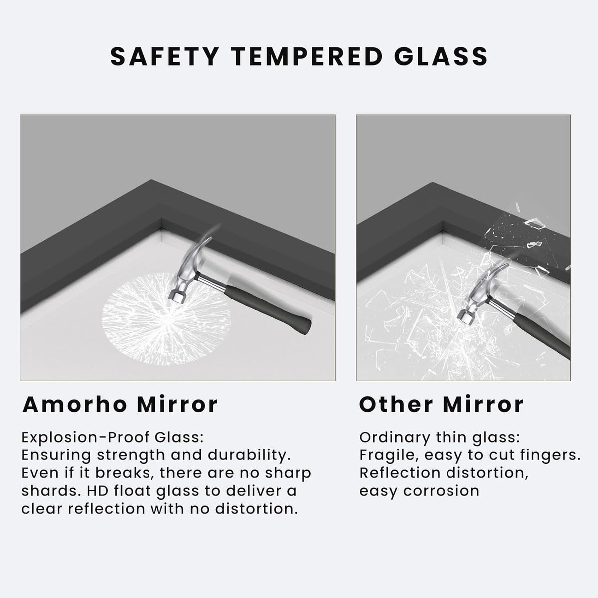 Amorho Black Bathroom Mirror, 50 X30 Inch Thick Metal Framed Wall Mirrors for Over 2 Sinks, Bedroom, Living Room, Entryway, Large Rectangle Wall-Mounted Mirrors.