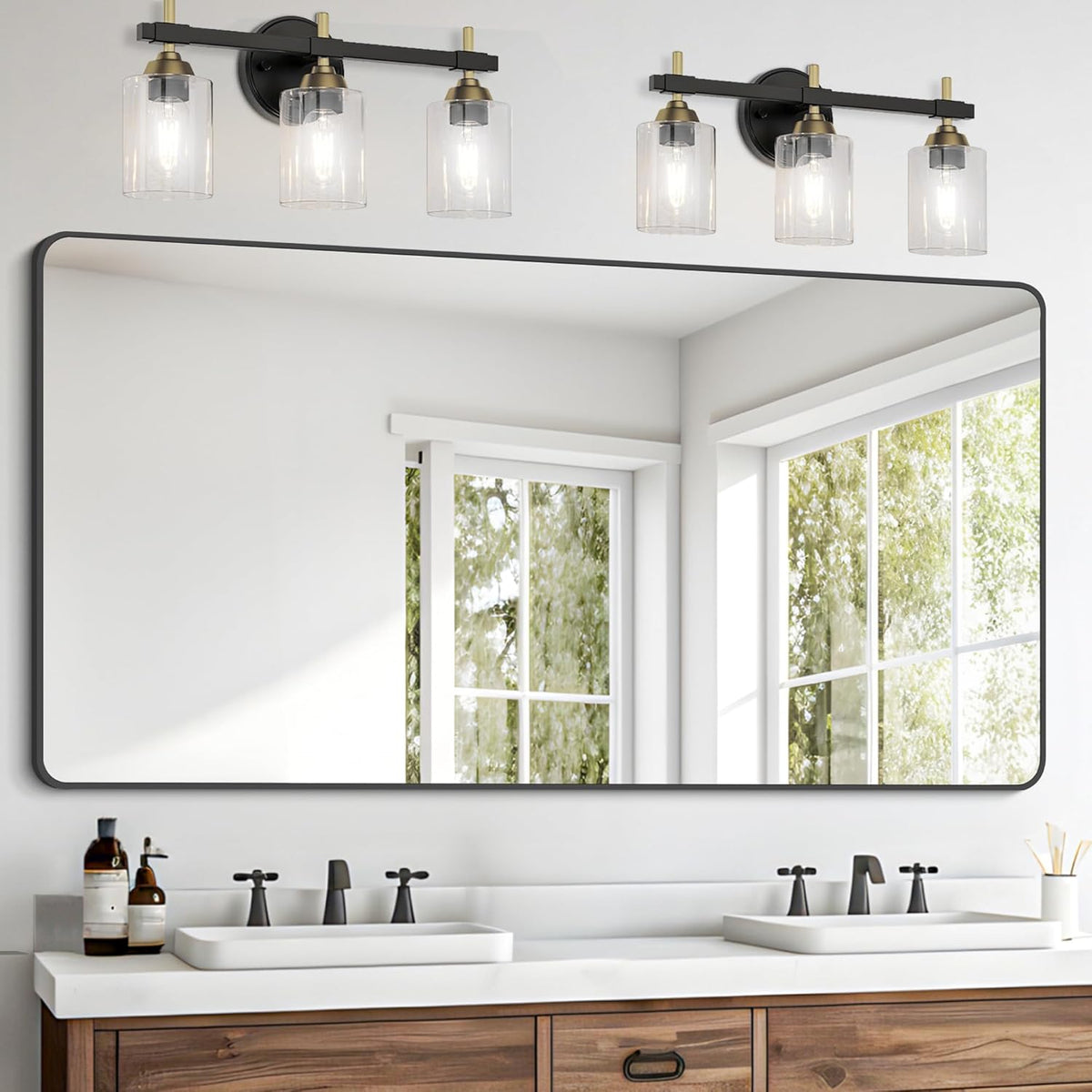 FORBATH Bathroom Mirror 30" X 60" .Large Rectangular Wall Mirror, Black Metal Framed Rounded Corner Wall Mounted Mirror for Bathroom Bedroom Entryway Decor(Horizontal/Vertical)