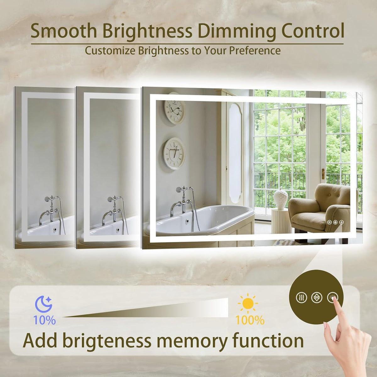 48X36 LED Bathroom Mirror with Lights, Anti-Fog, Dimmable, Backlit + Front Lit, 3 Colors, Modern Lighted Bathroom Vanity Mirror for Home/Hotel/Apartment, Memory Function, Shatterproof Tempered Glass