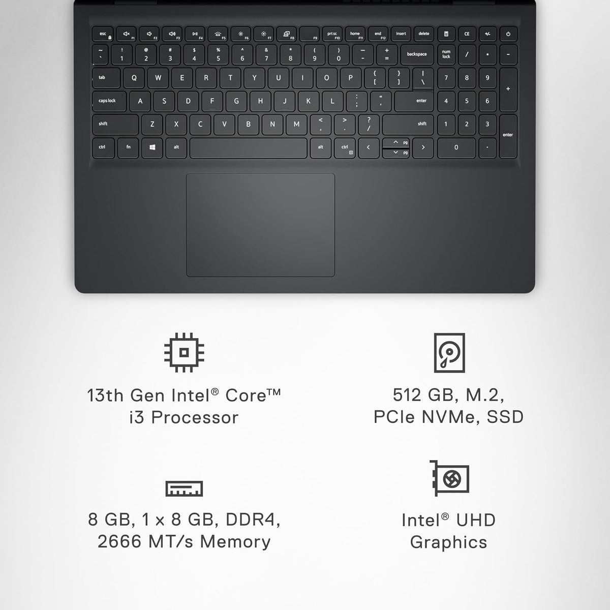 Dell Inspiron 3530 Laptop - 15.6-inch FHD (1920x1080) Display, Intel Core i3-1305U Processor, 8GB DDR4 RAM, 512GB SSD, Intel UHD Graphics, Windows 11 Home, Onsite Service - Carbon Black
