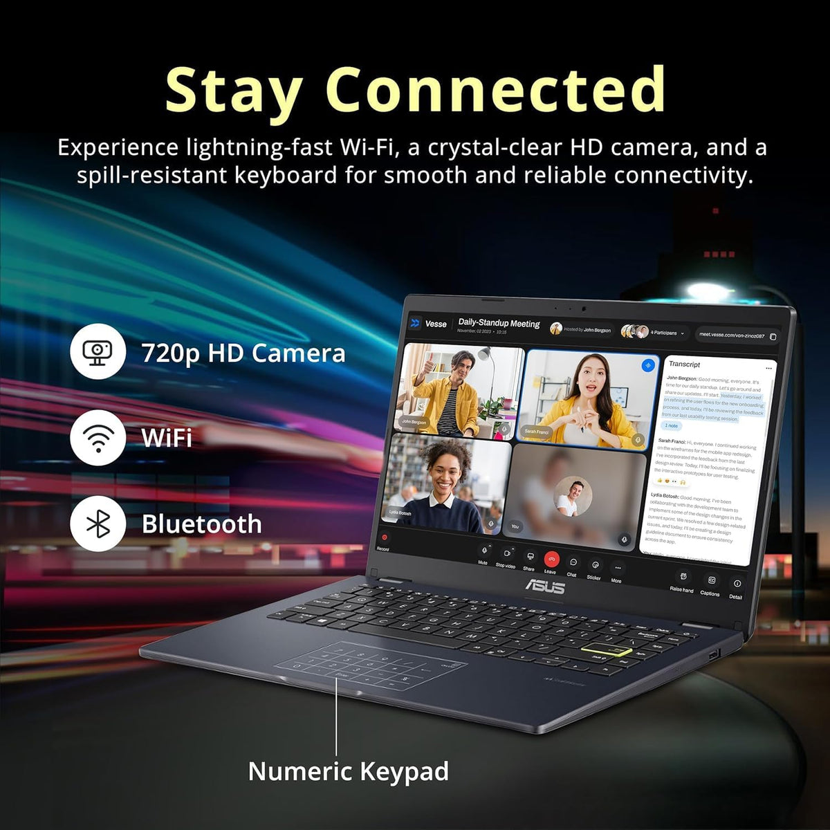 ASUS 2024 Business Laptop, 14" FHD Display, Intel Celeron N4500, 1-Year of Microsoft 365, 4GB RAM, 64GB eMMC, Intel Graphics, Wi-Fi 5, Windows 11