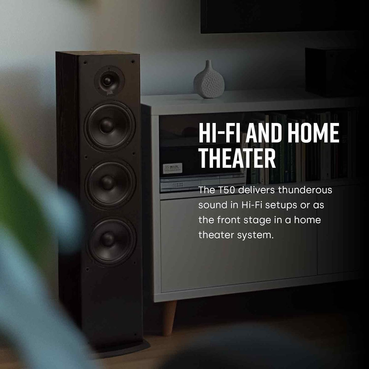 Polk Audio T50 Home Theater and Stereo Floor Standing Tower Speaker (Single, Black) - Deep Bass Response, Dolby and DTS Surround
