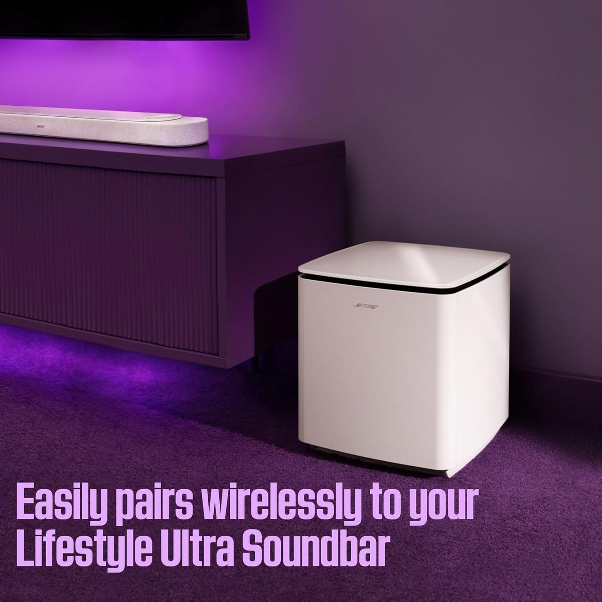 Bose New Lifestyle Ultra Subwoofer, Wireless Home Subwoofer, Perfect for Home Theater Systems, Easy Setup, Deep Bass, White Smoke
