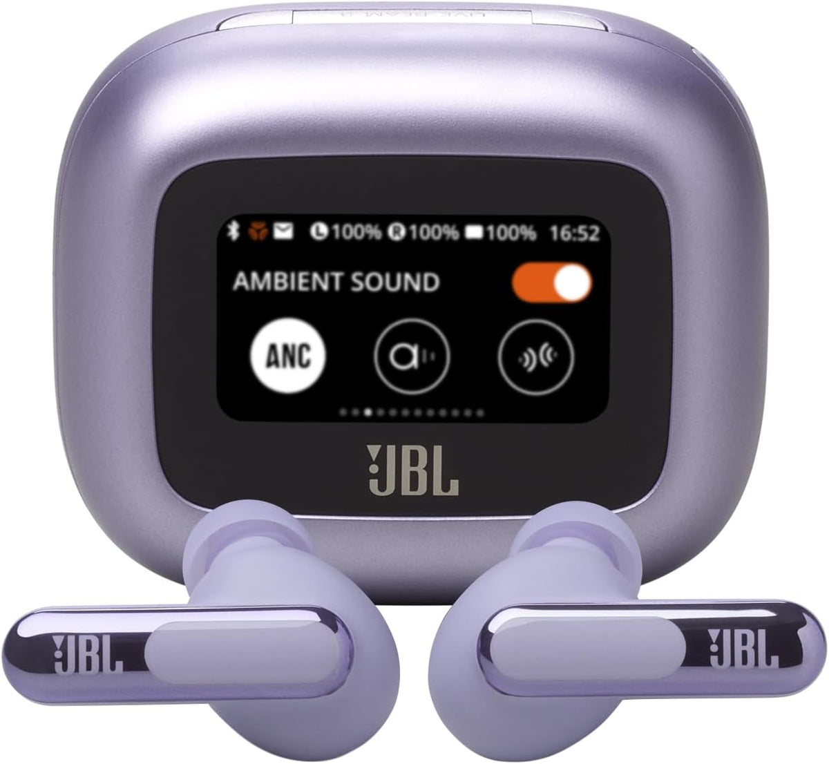 JBL Live Beam 3 - True wireless noise-cancelling stick-closed earbuds, 48Hrs total playback, Wireless Charging, 6 Mics for perfect calls, Multi-point connection, IP55 waterproof and dustproof (Purple)