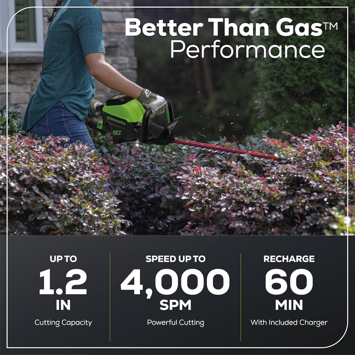 Greenworks 80V 26" Brushless Hedge Trimmer with 2.0Ah Battery and 2A Charger