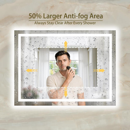 48X36 LED Bathroom Mirror with Lights, Anti-Fog, Dimmable, Backlit + Front Lit, 3 Colors, Modern Lighted Bathroom Vanity Mirror for Home/Hotel/Apartment, Memory Function, Shatterproof Tempered Glass