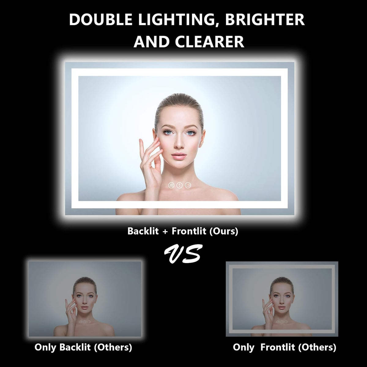 60x36 Inch LED Bathroom Mirror with Lights Front and Backlit Lighted Vanity Mirror for Bathroom Wall with 3 Colors Dimmable Anti-Fog Memory Shatter-Proof IP54 Waterproof Horizontal/Vertical