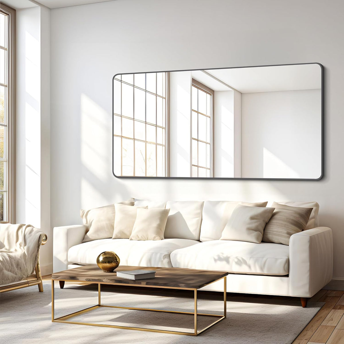 FORBATH Bathroom Mirror 30" X 60" .Large Rectangular Wall Mirror, Black Metal Framed Rounded Corner Wall Mounted Mirror for Bathroom Bedroom Entryway Decor(Horizontal/Vertical)