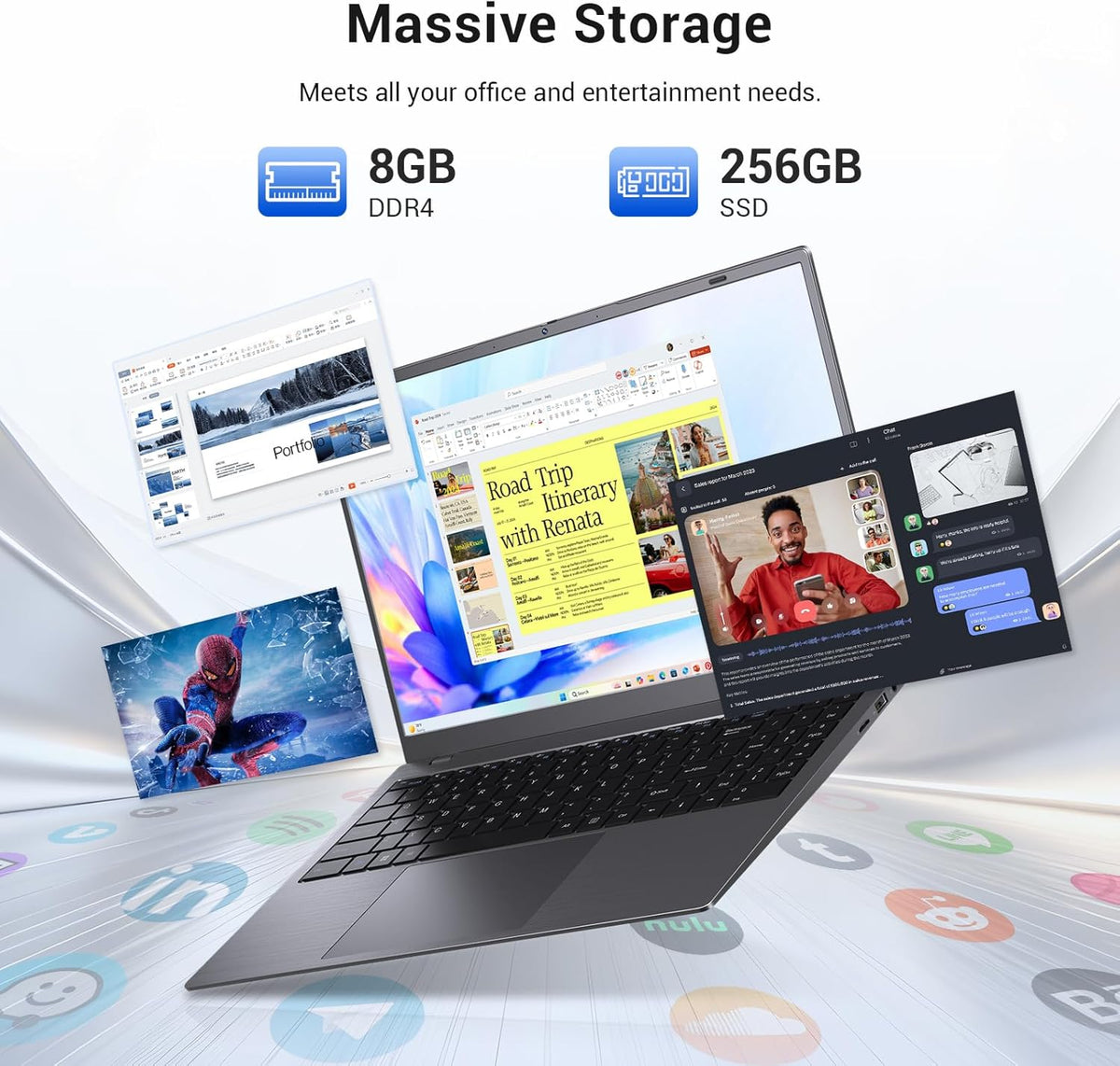 15.6 Inch Laptop Computer, AMD 3020e Processor (Up to 2.6GHz), 8GB RAM 256GB SSD, 1080P IPS FHD Display, USB3.2, Type-C, HDMI, WiFi 5, Win11 Laptop, Notebook Laptops for Business and Students