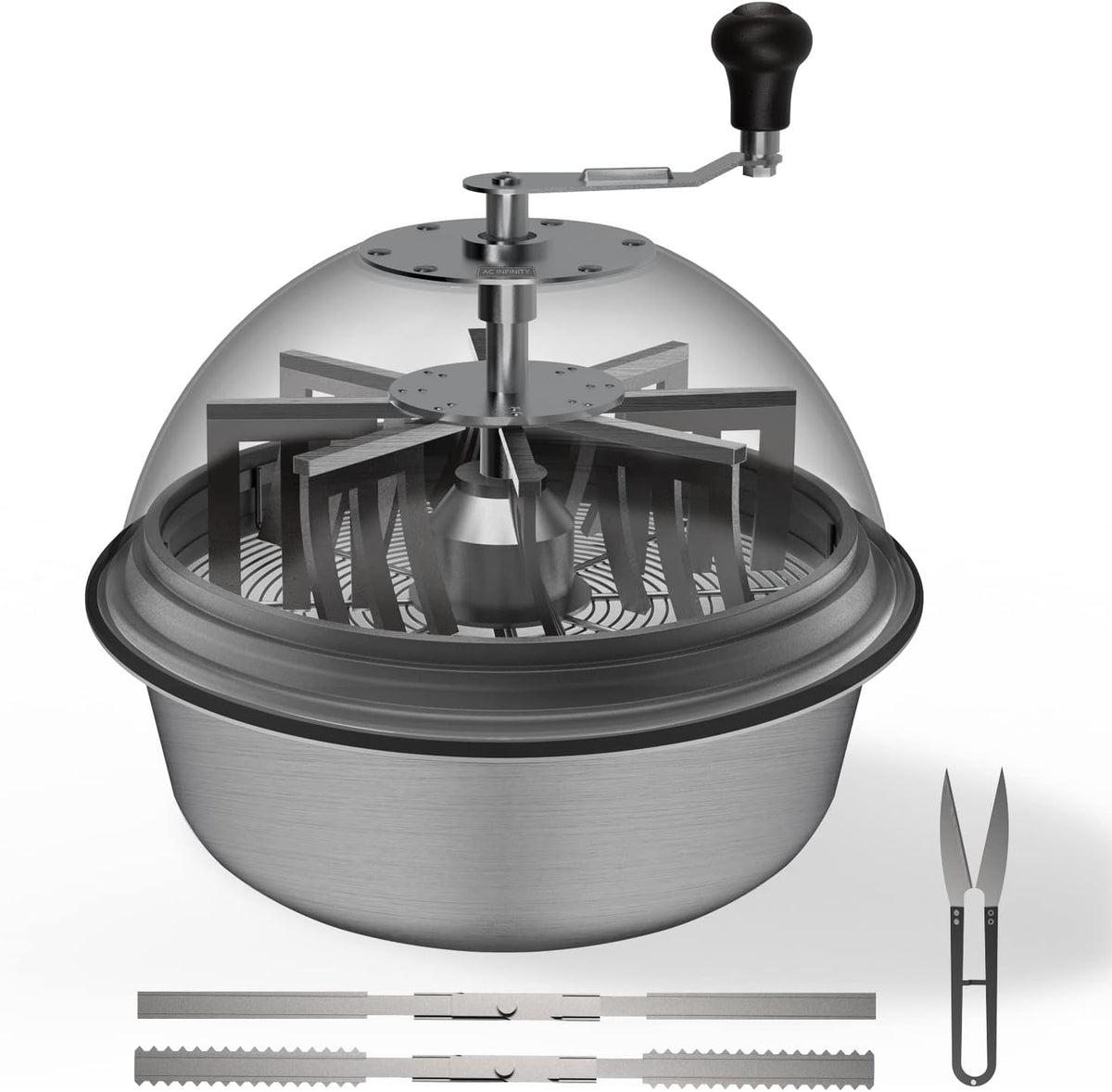 AC Infinity Bud Leaf Bowl Trimmer 16", Clear Visibility Dome with Sharp Stainless Steel Blades, for Twist Spin Cutting Leaves, Buds, Flowers, Hydroponics Plants