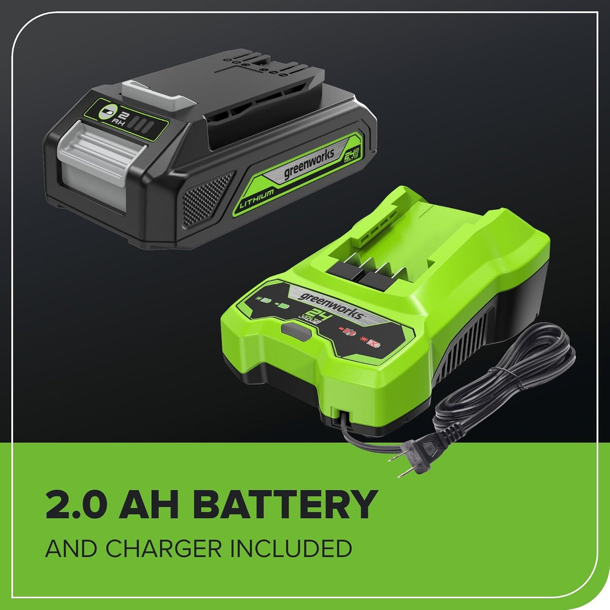 Greenworks 24V 24" (1.1" Cutting Capacity/Rotating Handle) Brushless Hedge Trimmer Cordless, 2.0Ah Battery and Charger Included