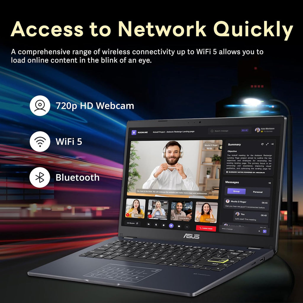 ASUS 14" FHD Laptop, Intel Pentium N6000 Processor, 4GB RAM, 224GB Storage(64GB eMMC+160GB Docking Station Set), Intel UHD Graphics, Webcam, Bluetooth, Win 11, Star Black
