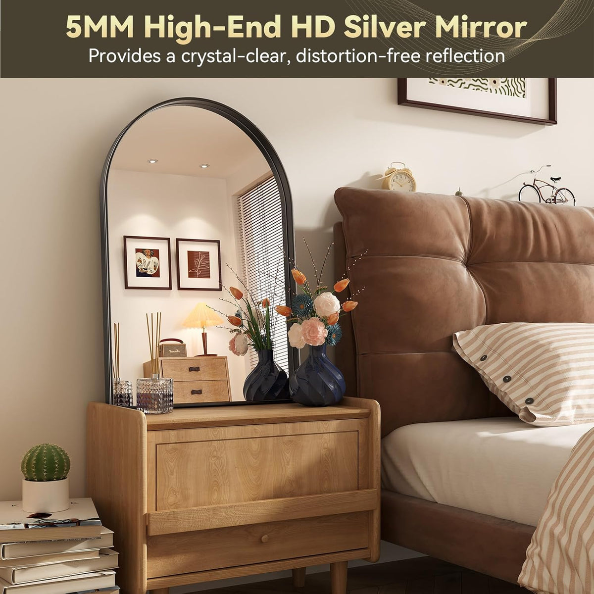 Brightify Arched Mirror, Arched Wall Mirror, 24 x 40 Inch Black Arch Mirror, Metal Frame Black Bathroom Mirror, Arched Top Bathroom Vanity Mirror for Living Room Bedroom Mantel Entryway Hallways