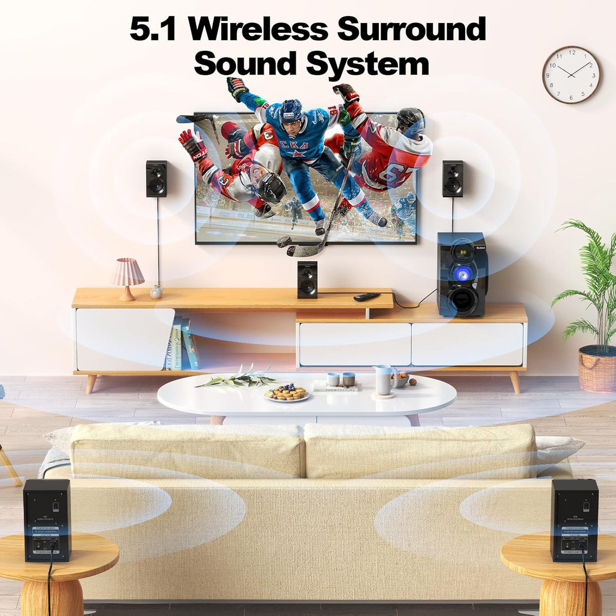 Bobtot Wireless Surround Sound System Home Theater System, 1000W Surround Speakers 8" Subwoofer 5.1/2.1 Channel Deep Bass with ARC Optical Bluetooth Karaoke Input