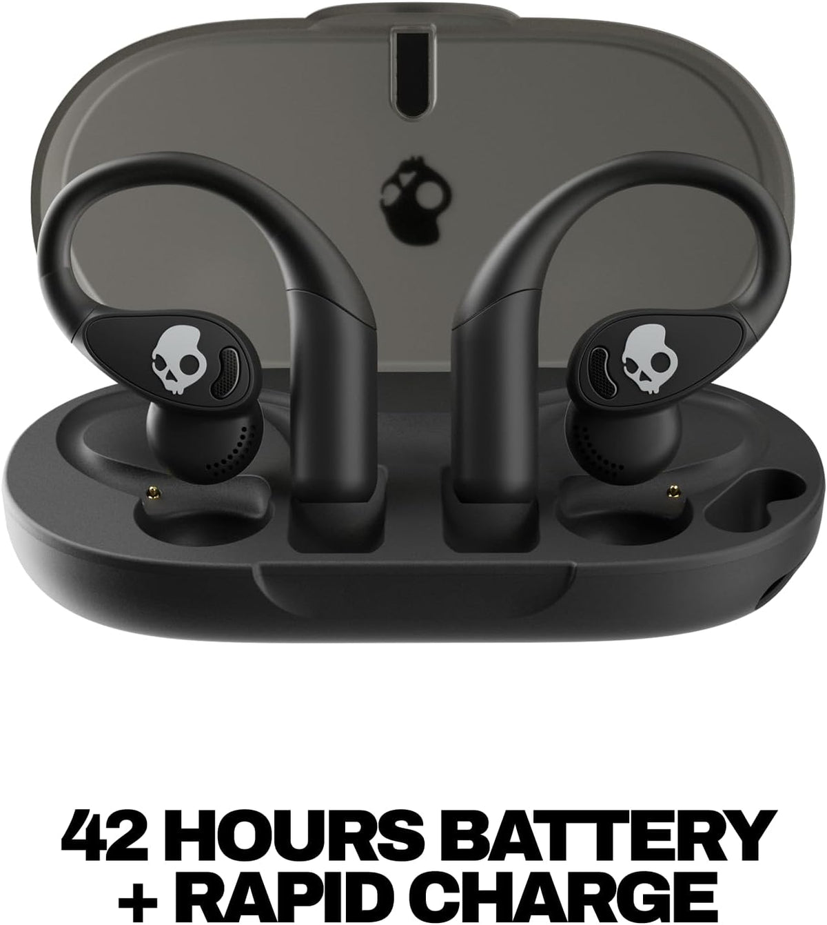 Skullcandy Push 540 Open Wireless Open-Ear Bluetooth Earbuds, Headphones, Sweat and Water Resistant, 42 Hours Battery, Detachable Neckband, Secure Fit, Microphone for iPhone Android - True Black