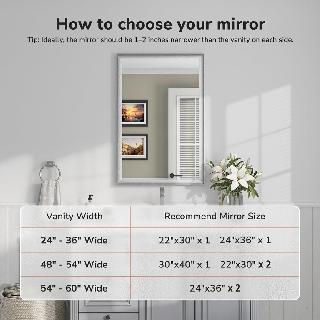 USHOWER 2 Pack Brushed Nickel Bathroom Mirrors for Over Sink 24x36 Inch, Metal Framed Rectangle Vanity Mirror for Wall, Bedroom, Living Room, Entryway, Anti-Rust, HD Tempered Glass,Horizontal/Vertical