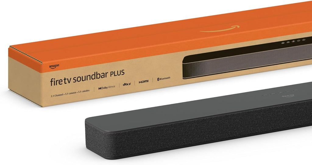 Amazon Fire TV Soundbar Plus (newest model) with built-in subwoofer, 3.1 channel, Dolby Atmos, clear dialogue