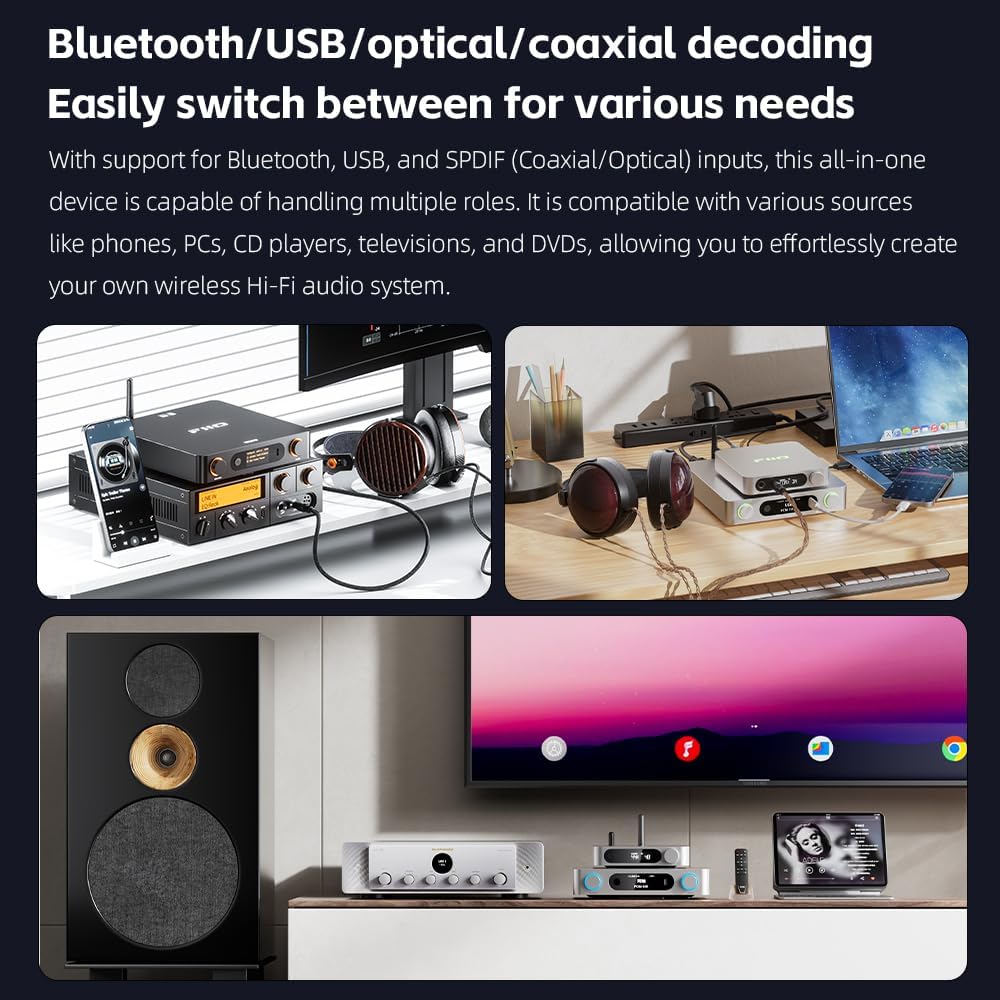 FiiO BR15 R2R High-Resolution Bluetooth 6.0 Audio Receiver with QCC5181, aptX Lossless & LDAC, 24-Bit R2R DAC, USB/Optical/Coaxial Input, RCA/XLR Output, Wireless HiFi Upgrade for Home Audio (Black)