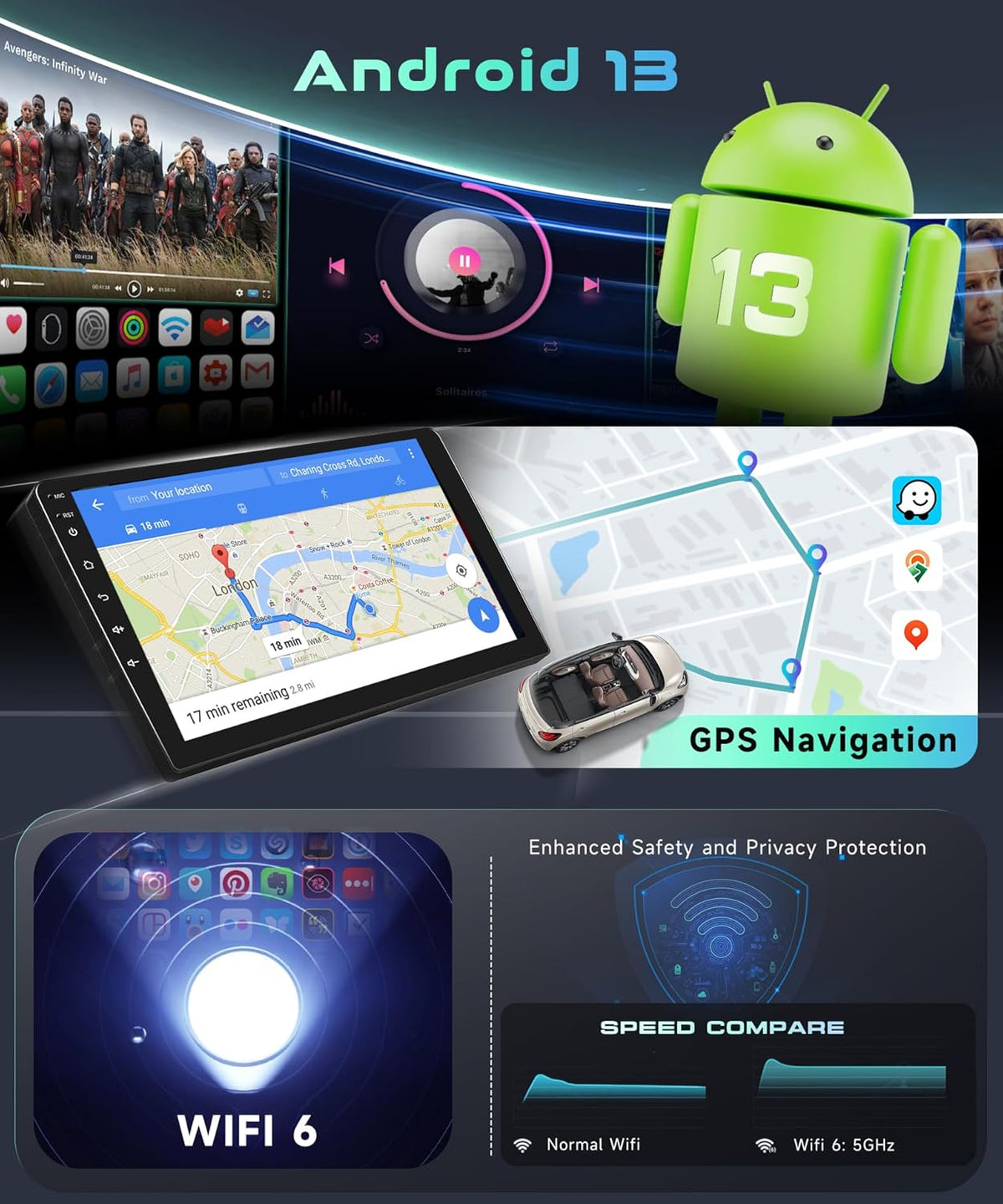for Toyota Prius 2010-2015 Car Stereo Radio with Snapdragon 8 Core 4GB+64GB 9 Inch IPS Touchscreen Wireless Carplay/Android Auto DSP Hi-Res 5/6GhzWiFi GPS Android 13 FM/RDS SWC Camera