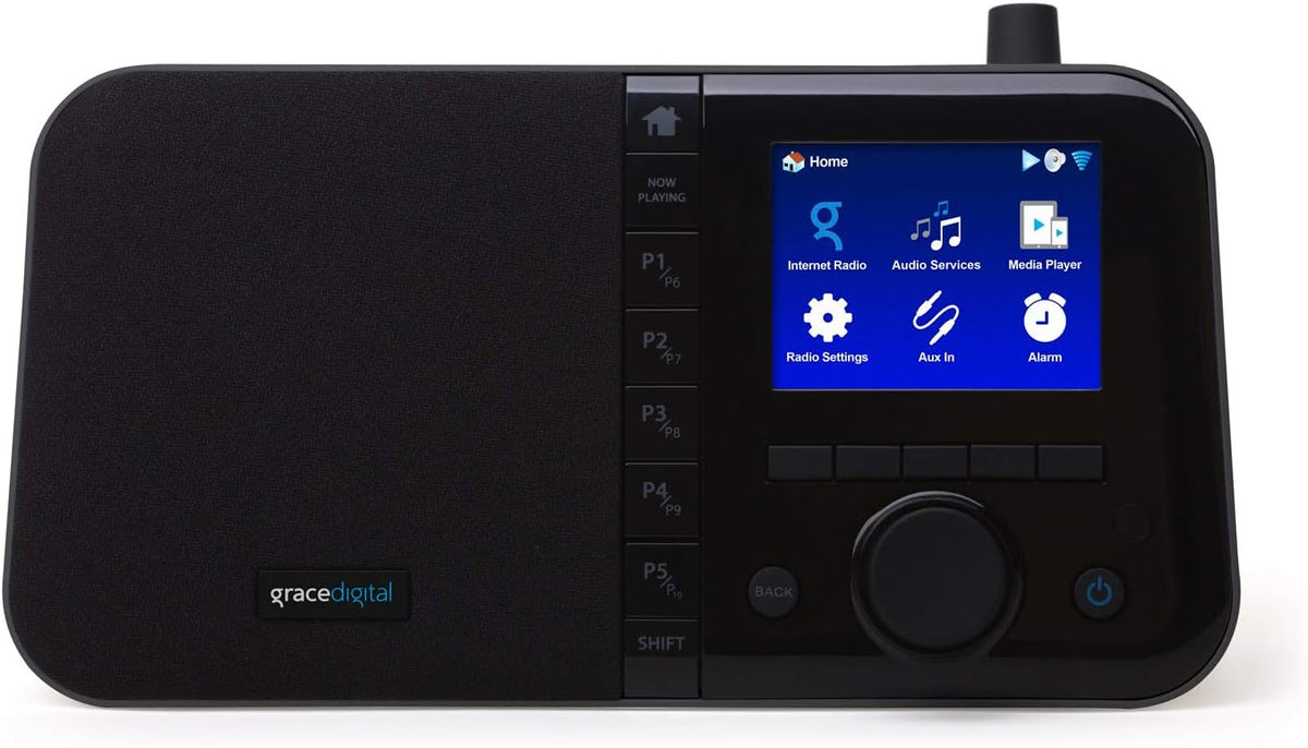 Grace Digital Mondo Elite Smart Internet Radio, Bluetooth, Wi-Fi, 7-Day Alarm – Microphone-Free (Black)
