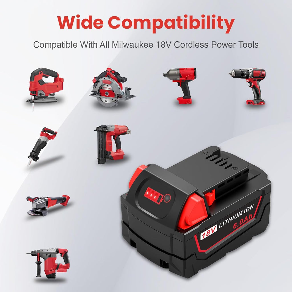 4Pcs 18V 6Ah Battery and N18-N14 18V Dual Port Charger Set Compatible for Milwaukee WK18 Tools 48-11-1850 48-11-1860 48-11-1820 48-11-1840 48-11-1830 48-11-1870 48-11-1880 Fast Charging